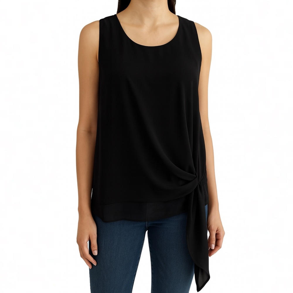 Zenana Black Tie-Front Sleeveless Blouse | XL | Work to Weekend Chic
